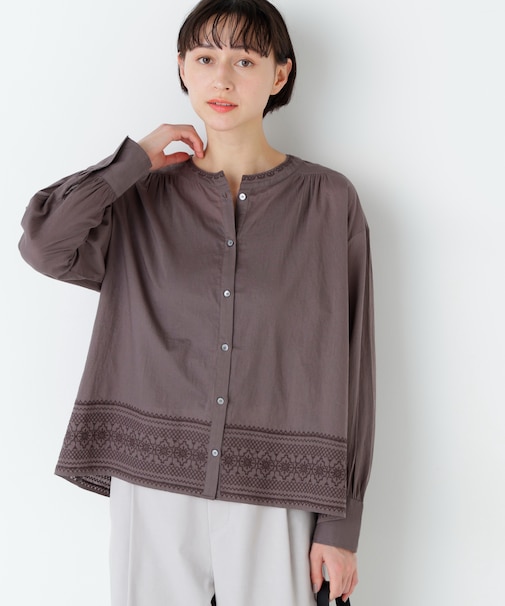 インド刺繍ノーカラーブラウス