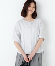 リネンコットンシャンブレータックスリーブブラウス