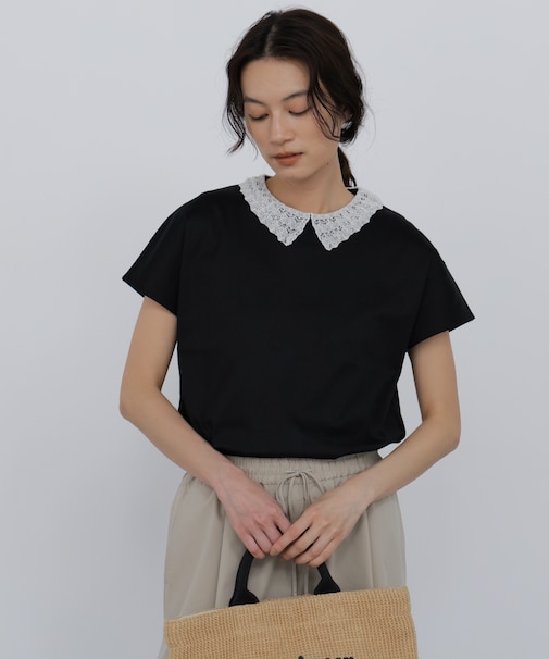 ◆レース衿スムースＴシャツ