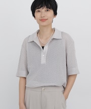 ◆リーフ格子レース　ポロＴシャツ