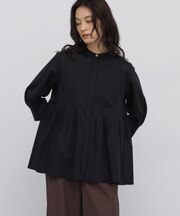 ◆コットンローンペプラムバンドカラーシャツ