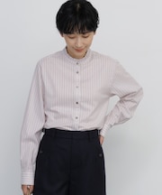 ◆コットンストライプツイルスタンドフリルブラウス