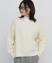◆ブークレワッフル柄スキッパーニット