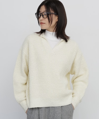 ◆ブークレワッフル柄スキッパーニット