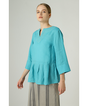 ライトリネンブロードコード刺しゅうカフタンブラウス