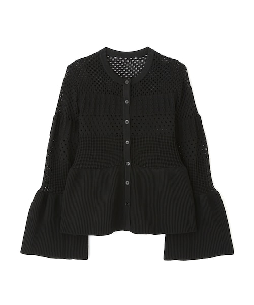ADORE パターンニットカーディガン　ベル袖 黒 38 ブラック ◇パターンニットカーディガン｜アドーアの通販｜&mall（アンドモール