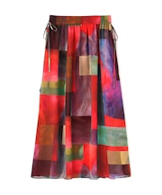 アブストラクトブロッキングプリントスカート