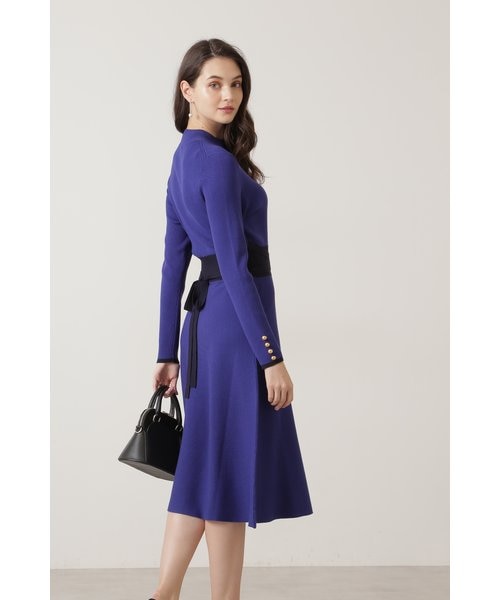 ルミニョン オリジナル ニットワンピース ブラック×ピンク Lumignon original ♥ ribbon shoulder knit ensemble【ブラック