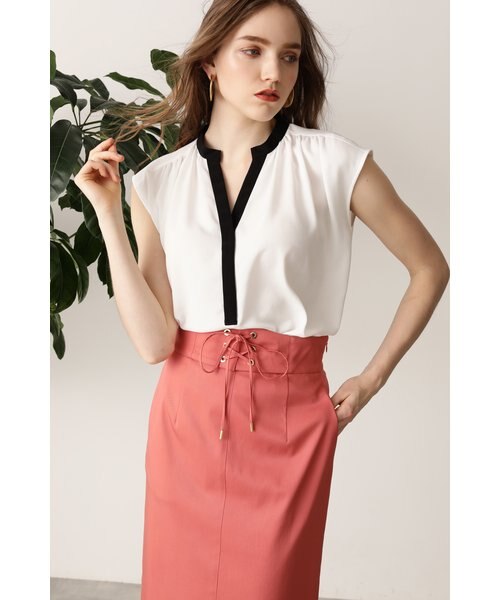 ピンキーアンドダイアン◆スキッパーバイカラーブラウス ピンク 38 ◇スキッパーバイカラーブラウス｜ピンキーアンドダイアンの通販