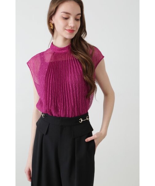 レースプリーツブラウス