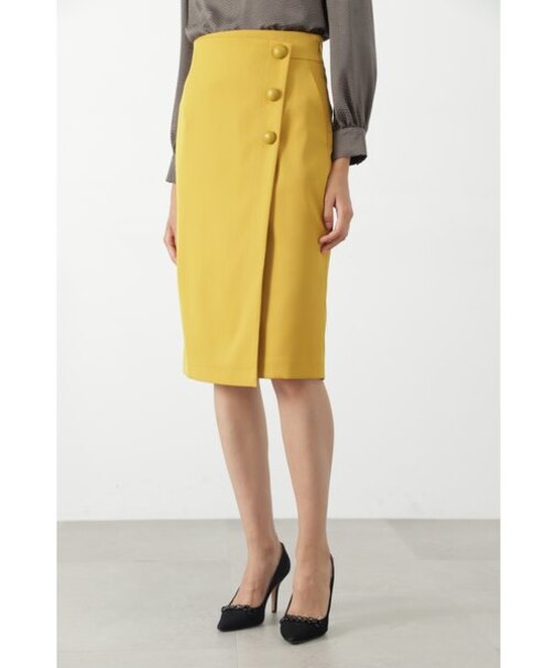 フロントボタンウール混スカート