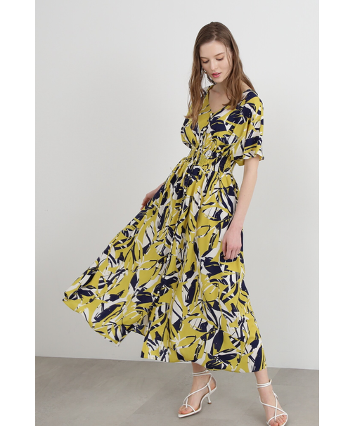 ◆ティアードリーフプリントシャーリングワンピース