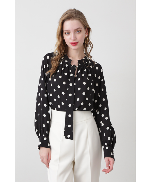 [WEB限定商品] ドットプリントギャザーブラウス