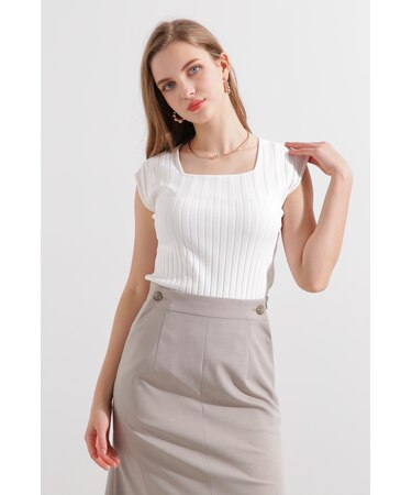 スクエアネックニットトップス