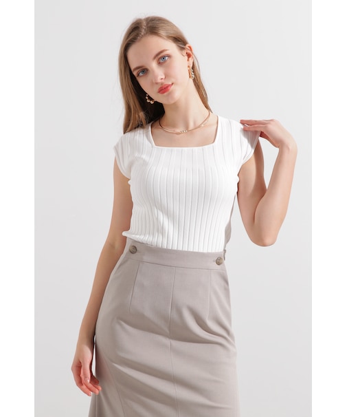 スクエアネックニットトップス