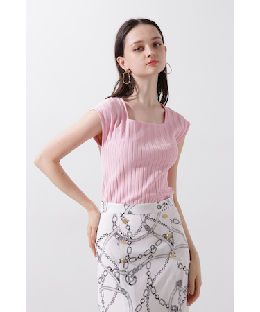 スクエアネックニットトップス