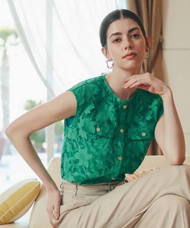 ◆フラップポケットレースブラウス