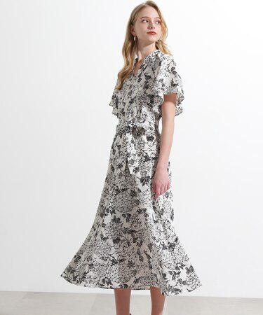 ◆フラワープリントタックスリーブワンピース