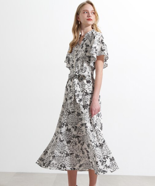 ◆フラワープリントタックスリーブワンピース