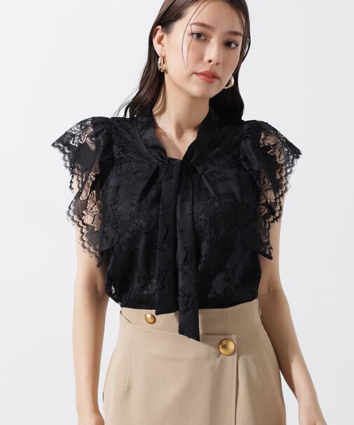 スカラレースボウタイブラウス