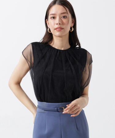 [UVカット／接触冷感／吸水速乾]フロントチュールブラウス