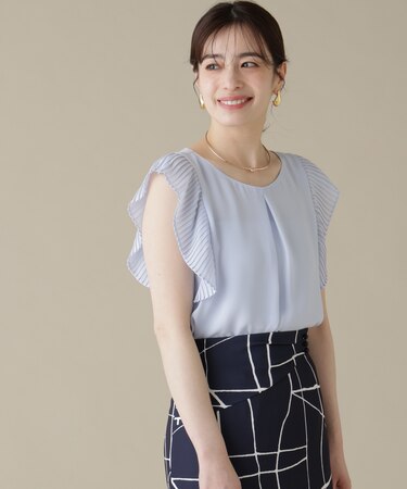 プリーツスリーブタックブラウス