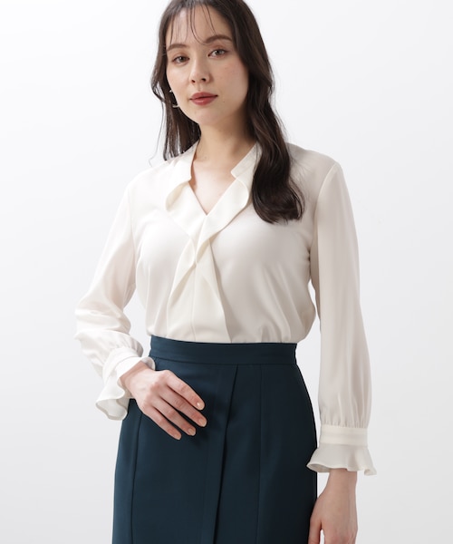 【極美品】beautiful people リネンクロスラッフルブラウス　36 中古・古着通販】beautiful people (ビューティフルピープル