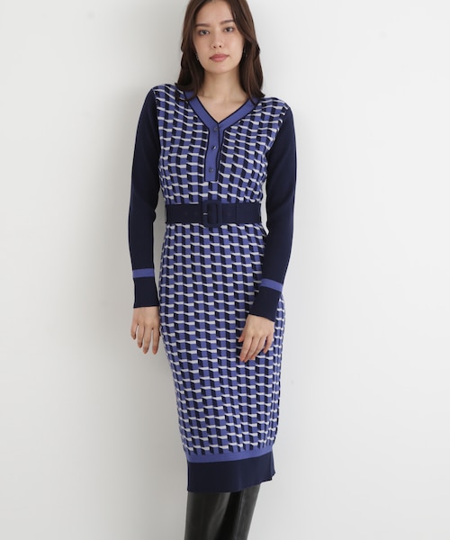 ◇ジオメトリックジャガードニットワンピース｜ピンキーアンド