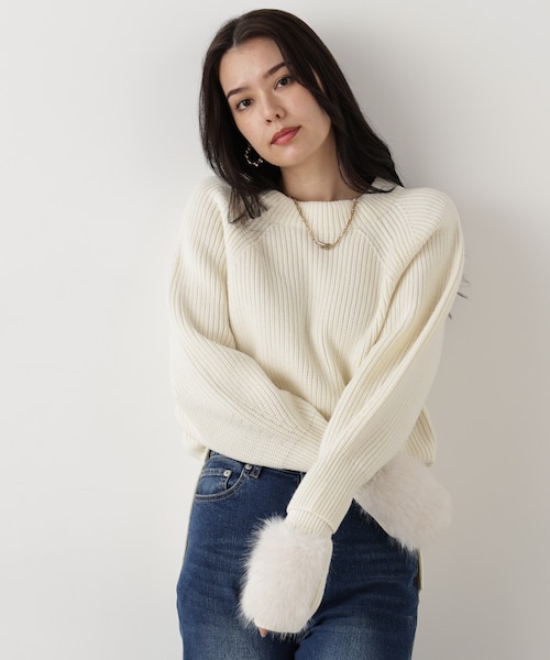 ◇ファーグローブ付き畦ニットプルオーバー｜ピンキーアンド