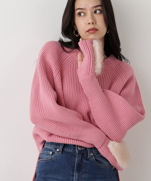 ◇ファーグローブ付き畦ニットプルオーバー｜ピンキーアンド
