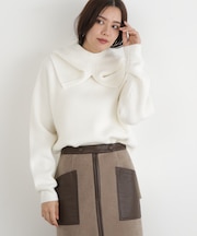 ◆フードスヌード付きニットプルオーバー