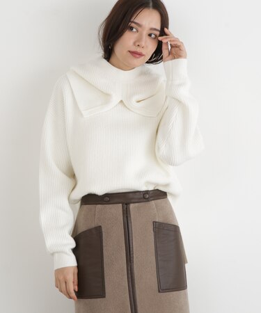 ◆フードスヌード付きニットプルオーバー