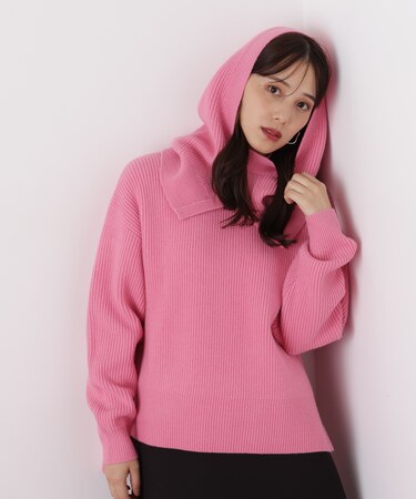 ◆フードスヌード付きニットプルオーバー