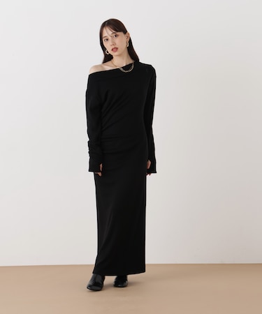 ◆ウールジャージタックドレープロングワンピース