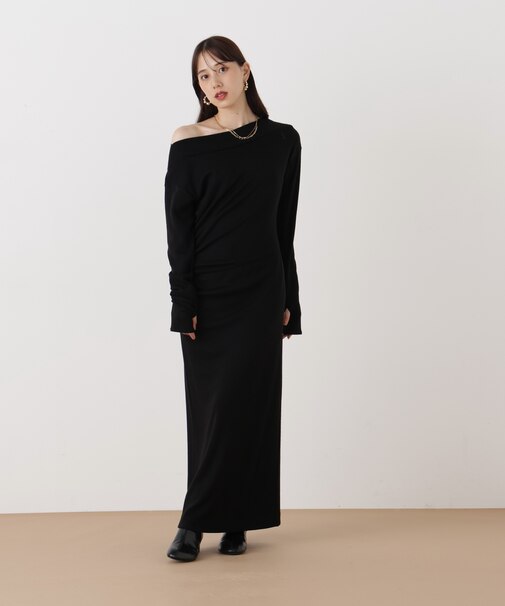 ◆ウールジャージタックドレープロングワンピース