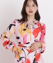 ◆フラワープリントギャザーブラウス