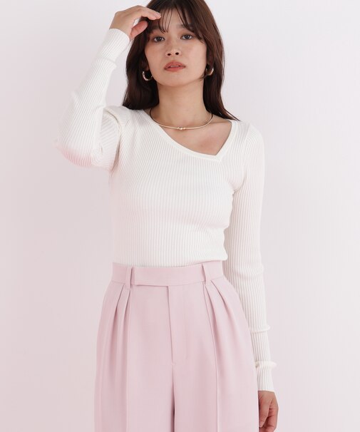 アシンメトリーネックニットプルオーバー