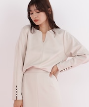 パールビーズスリーブジャージトップス