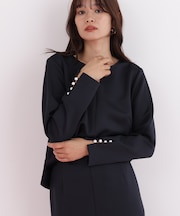 パールビーズスリーブジャージトップス