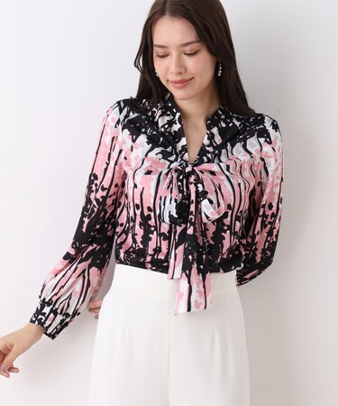 インクフォレストプリントリボンブラウス