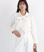 ネックリボンデニムシャツ