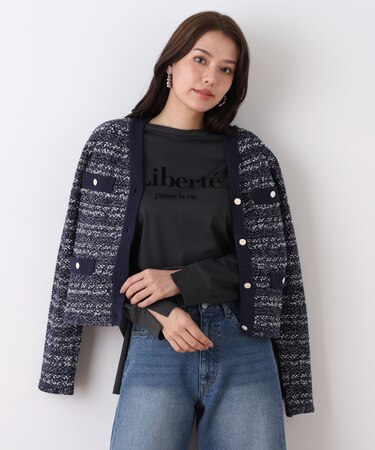 ブークレーツイードＶネックカーディガン