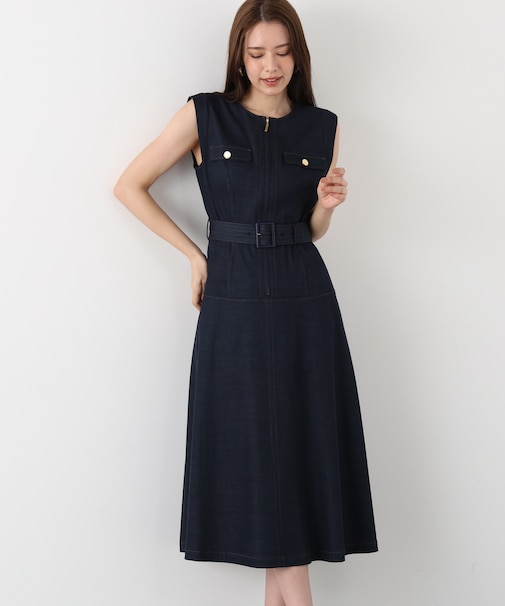 フロントファスナーデニムワンピース