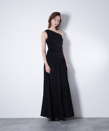 ワンショルダーシャーリングドレス_