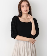 ティアードスリーブスクエアネックニットプルオーバー