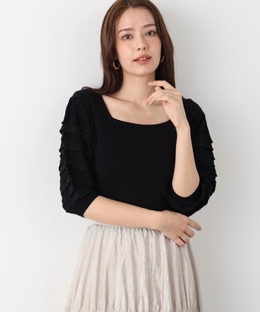 ティアードスリーブスクエアネックニットプルオーバー