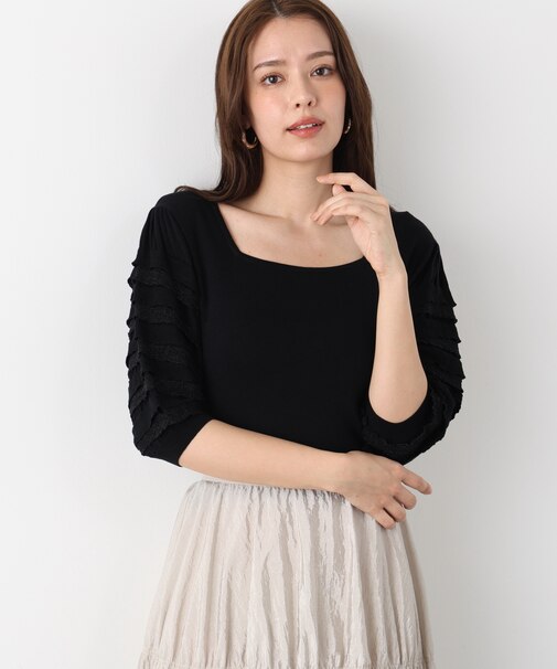 ティアードスリーブスクエアネックニットプルオーバー