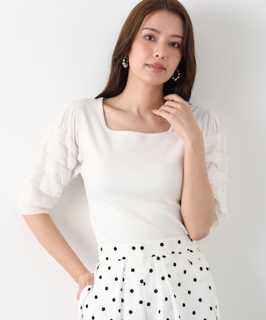 ティアードスリーブスクエアネックニットプルオーバー