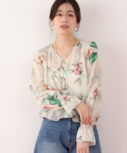 ボタニカルアートプリントブラウス
