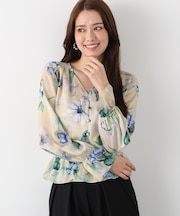 ボタニカルアートプリントブラウス